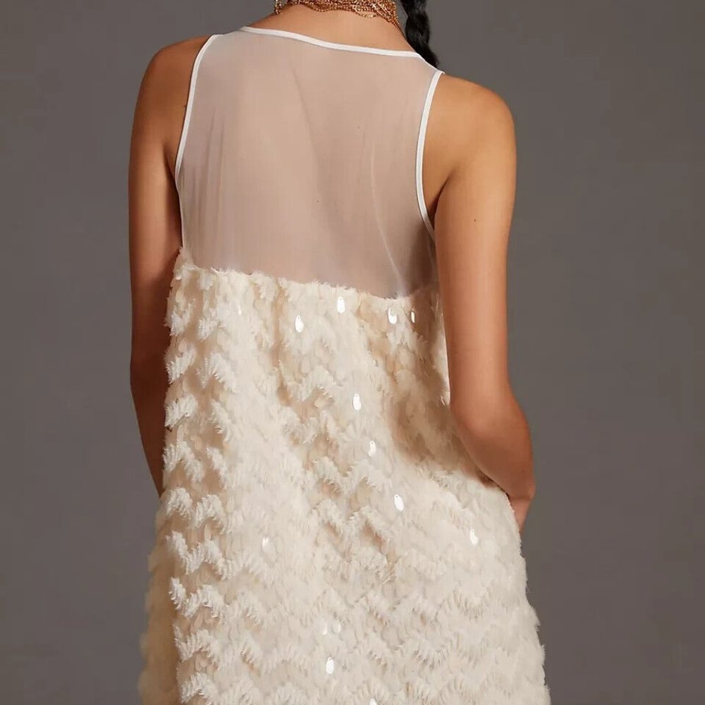 Anthropologie 3X NWT Textured Sequin Mini Dress Paillettes Cream New 230$ - Picture 9 of 9